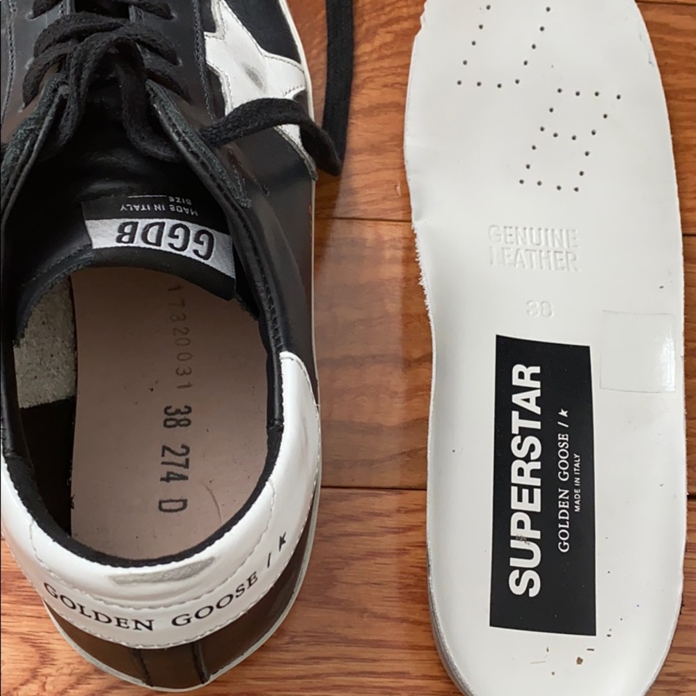 Golden Goose Black Leather Superstar Sneakers with White Star - Picture 9 of 15
